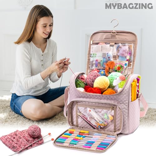 MYBAGZING Crochet Bag Organizer - Quilted Storage Bag with Hanging Hook, Ideal for Knitting & Crochet Accessories - Image 4