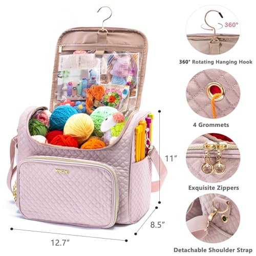 MYBAGZING Crochet Bag Organizer - Quilted Storage Bag with Hanging Hook, Ideal for Knitting & Crochet Accessories - Image 3