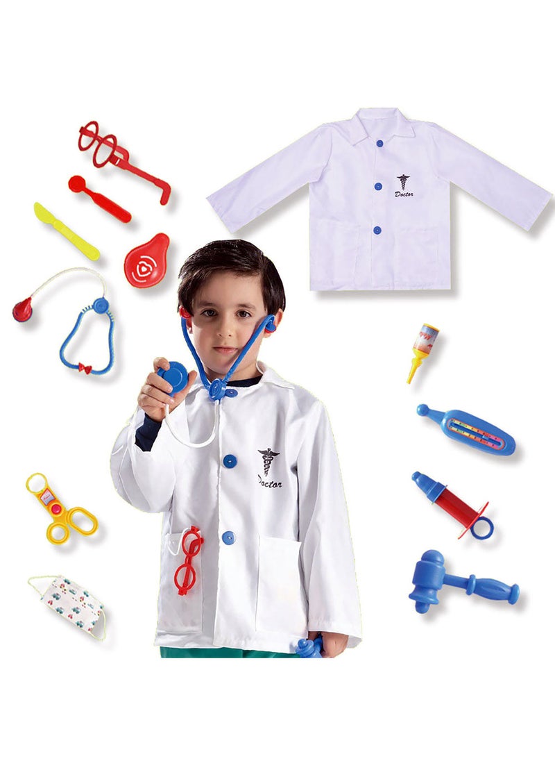 Kidwala doctor costume dress up set, white coat doctor outfit with realistic tool accessories glasses, face mask, drops, syringe & thermometer doctor tools educational costume for boys & girls - Image 1
