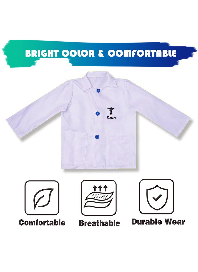 Kidwala doctor costume dress up set, white coat doctor outfit with realistic tool accessories glasses, face mask, drops, syringe & thermometer doctor tools educational costume for boys & girls - Image 4