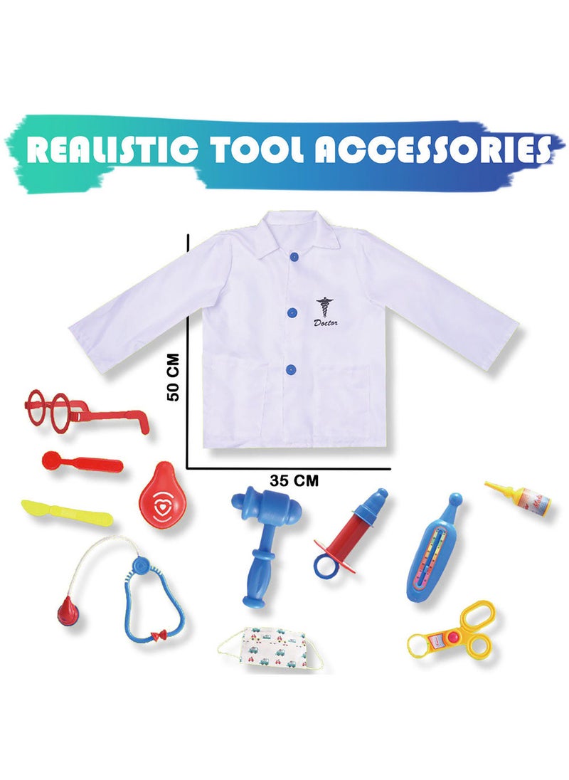 Kidwala doctor costume dress up set, white coat doctor outfit with realistic tool accessories glasses, face mask, drops, syringe & thermometer doctor tools educational costume for boys & girls - Image 5