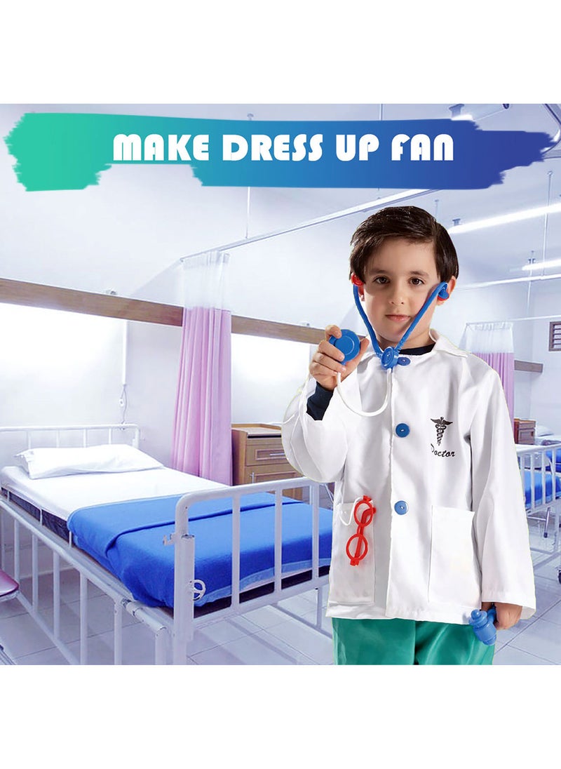 Kidwala doctor costume dress up set, white coat doctor outfit with realistic tool accessories glasses, face mask, drops, syringe & thermometer doctor tools educational costume for boys & girls - Image 2