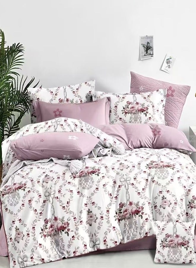 GOLDEN HOME King Size 220x240 cm - 6-Pcs Bed Set, Luxury  Soft-touch  Breathable fabric Duvet Cover Set  - 1 Duvet Cover, 1 Fitted Sheet, 4 Pillowcases ， Breathable, comfortable and soft (Filler Not Included)