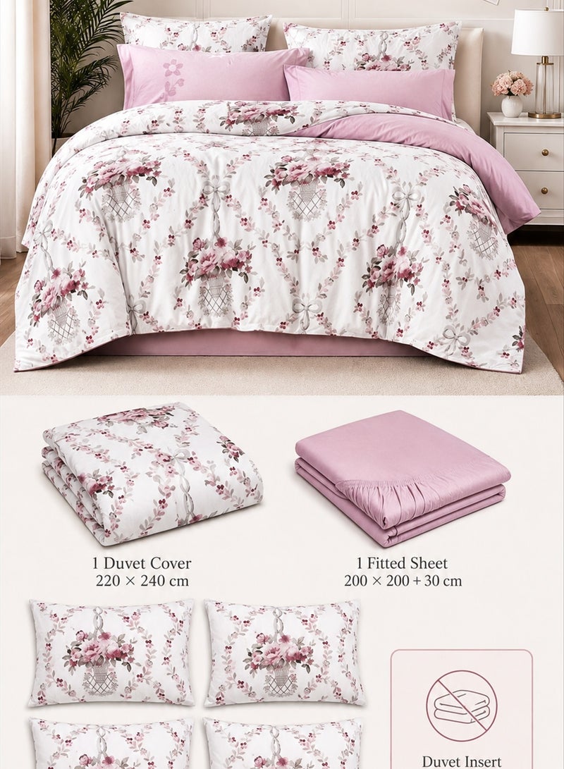 GOLDEN HOME طقم سرير ملكي 220x240 سم - 6 قطع من غطاء اللحاف الفاخر بلمسة ناعمة وقابل للتنفس - 1 غطاء لحاف، 1 ملاءة مشدودة، 4 أغطية وسائد، قابل للتنفس ومريح وناعم (الحشوة غير مشمولة) - Image 2