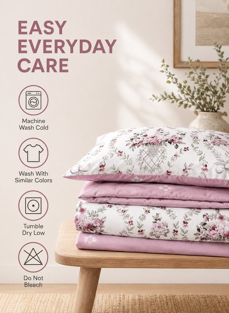 GOLDEN HOME طقم سرير ملكي 220x240 سم - 6 قطع من غطاء اللحاف الفاخر بلمسة ناعمة وقابل للتنفس - 1 غطاء لحاف، 1 ملاءة مشدودة، 4 أغطية وسائد، قابل للتنفس ومريح وناعم (الحشوة غير مشمولة) - Image 5