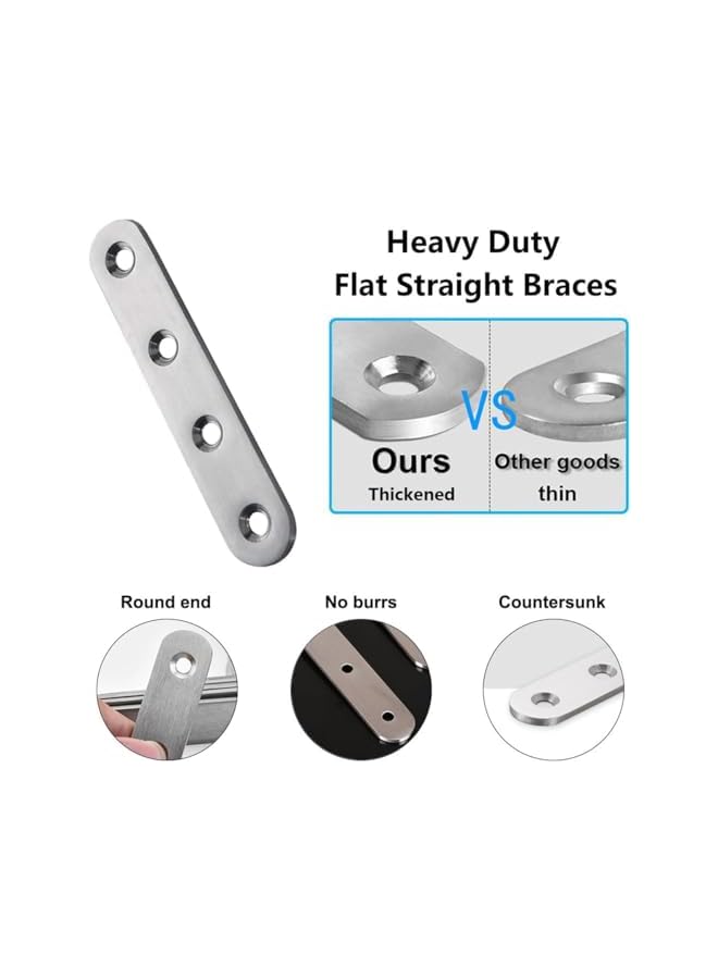 promass Flat Straight Brace,10 PCS 75x16mm Stainless Steel Straight Corner Brace Brackets, Mending Plates Repair Fixing Brackets with 40 Screws, Suitable for Fixing Various Wooden Furniture - Image 5