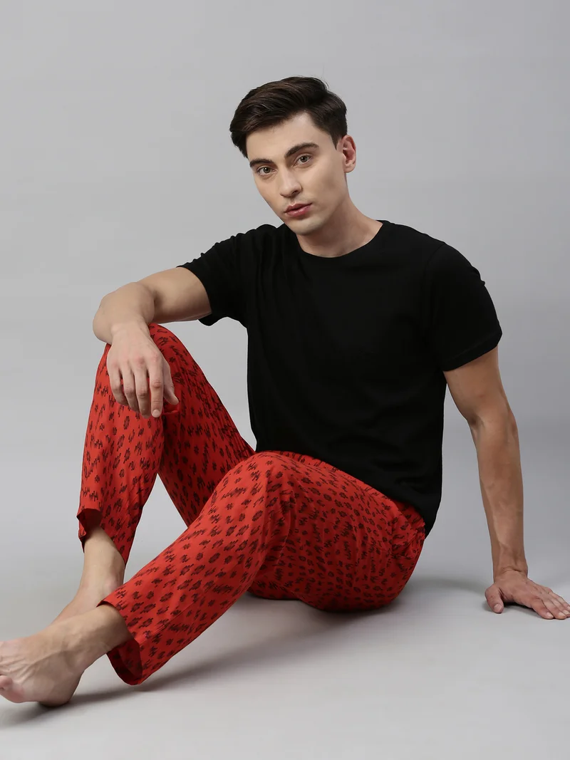 Joven Men Rust Printed Lounge Pant