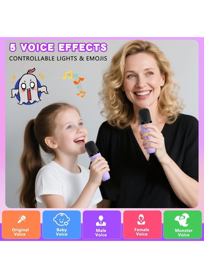 Mgaolo Upgraded Mini Karaoke Machine Toy for Kids, Portable Bluetooth Speaker with 2 Wireless Mics, Emoji & Colorful LED Lights, Home Travel & Party Play Gifts for Boys Girls (Purple) - Image 5