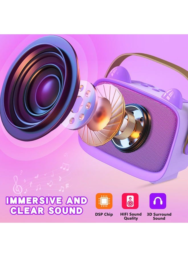 Mgaolo Upgraded Mini Karaoke Machine Toy for Kids, Portable Bluetooth Speaker with 2 Wireless Mics, Emoji & Colorful LED Lights, Home Travel & Party Play Gifts for Boys Girls (Purple) - Image 3