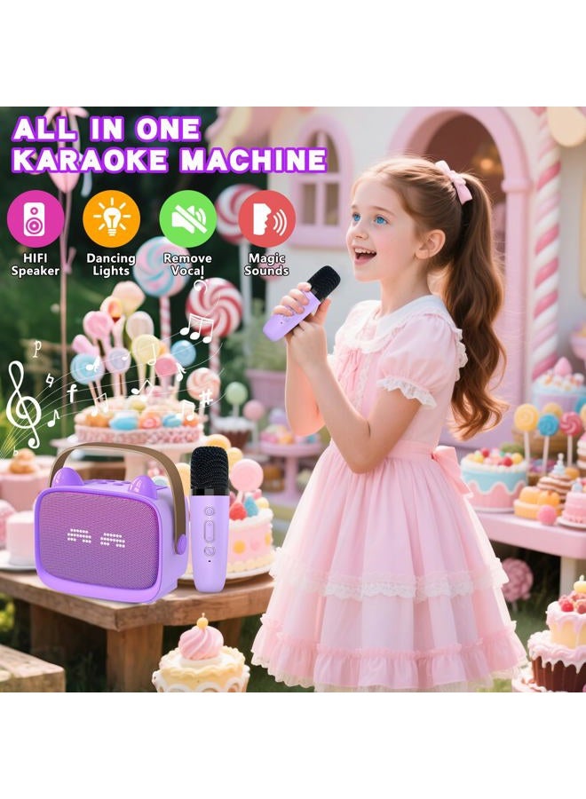 Mgaolo Upgraded Mini Karaoke Machine Toy for Kids, Portable Bluetooth Speaker with 2 Wireless Mics, Emoji & Colorful LED Lights, Home Travel & Party Play Gifts for Boys Girls (Purple) - Image 2