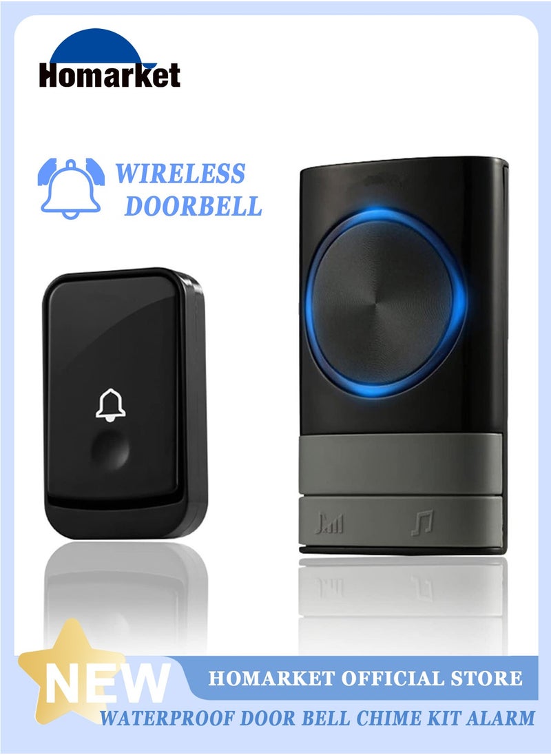 HomarKet - Wireless Doorbell,Waterproof Door Bell Chime Kit Alarm for Home at 1000 Feet Range Operating with 45 Melodies, 4 Levels Adjustable Volume, 1 Push Button & 1 Receiver, Battery Operated - Image 1