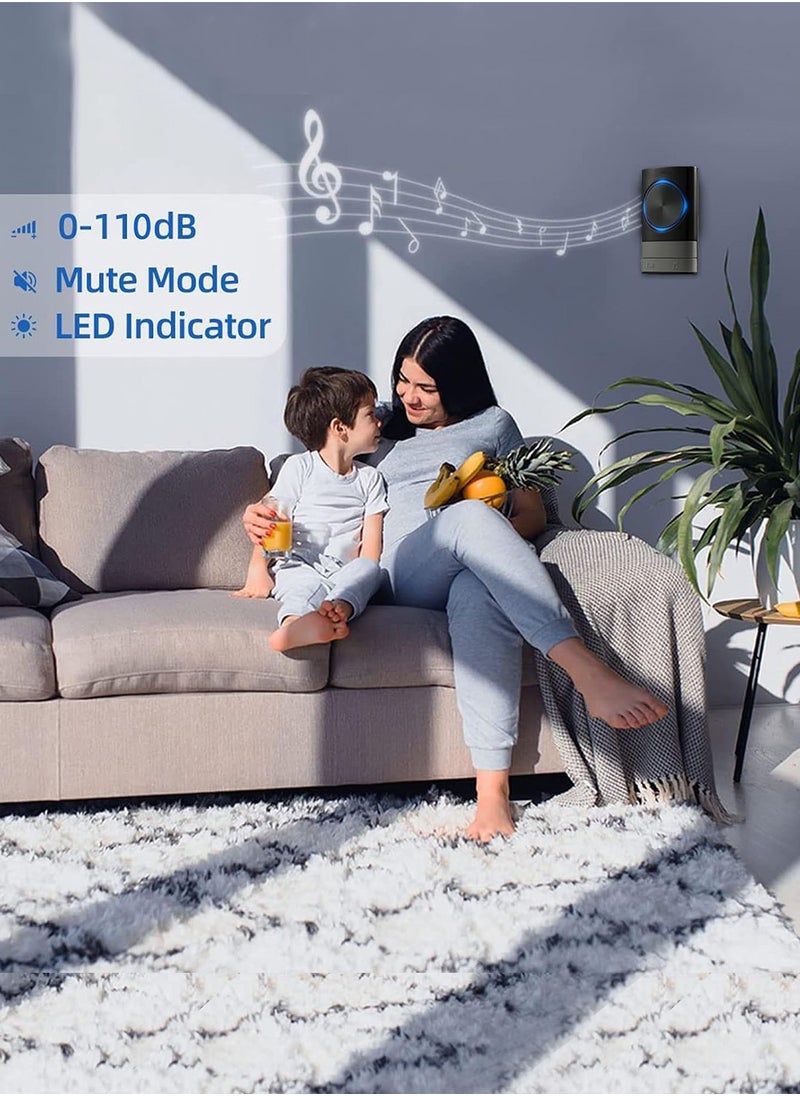 HomarKet - Wireless Doorbell,Waterproof Door Bell Chime Kit Alarm for Home at 1000 Feet Range Operating with 45 Melodies, 4 Levels Adjustable Volume, 1 Push Button & 1 Receiver, Battery Operated - Image 1