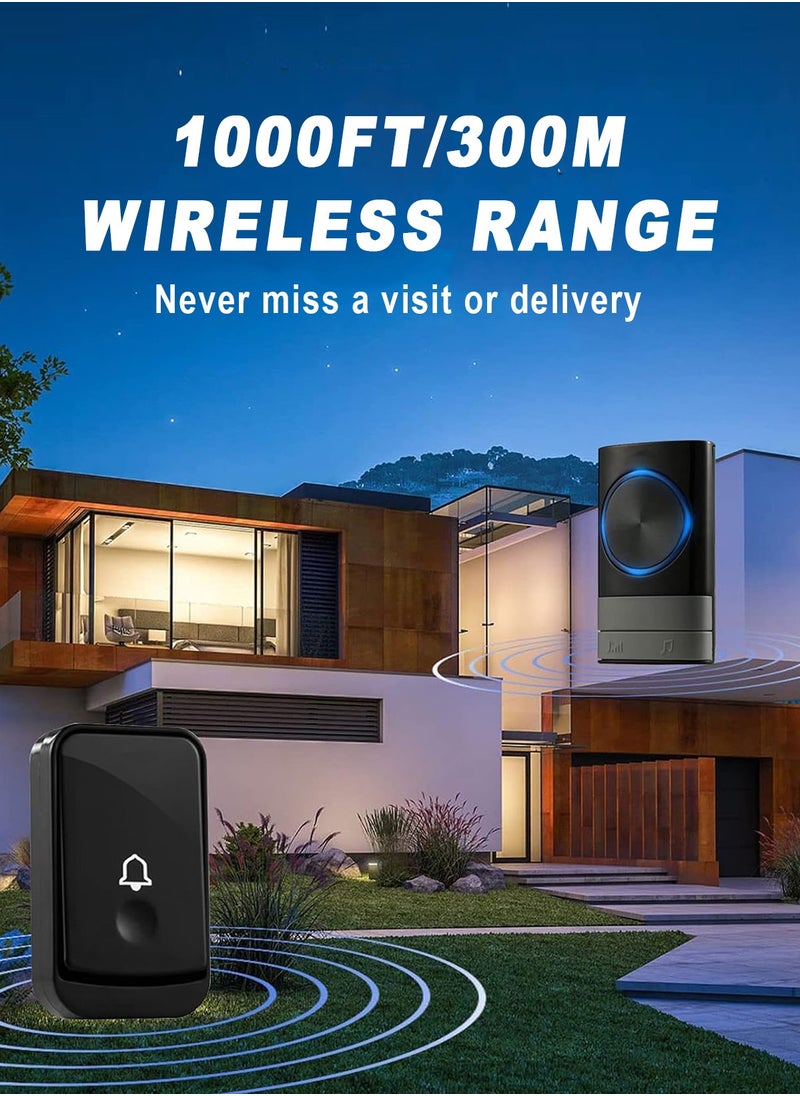 HomarKet - Wireless Doorbell,Waterproof Door Bell Chime Kit Alarm for Home at 1000 Feet Range Operating with 45 Melodies, 4 Levels Adjustable Volume, 1 Push Button & 1 Receiver, Battery Operated - Image 1