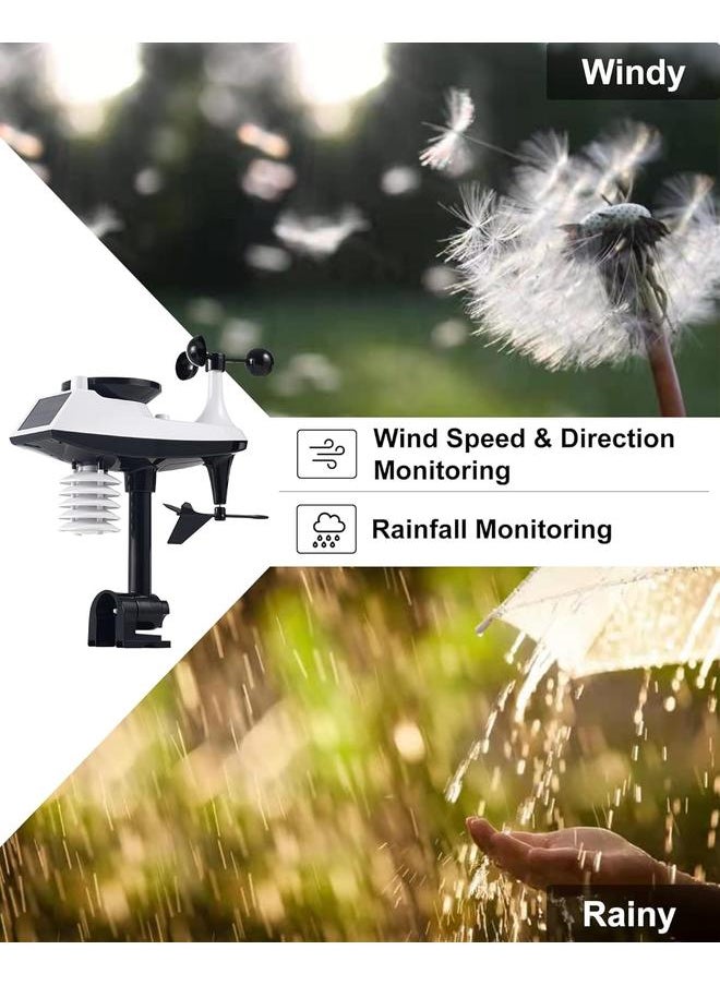 Professional Weather Stations Indoor Outdoor Thermometer Wireless Color Display Atomic Clock with Rain Gauge, Wireless Thermometer Weather Station with Outdoor Sensor, Wind Speed and Direction