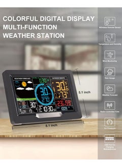 Bluejw Professional Weather Stations Indoor Outdoor Thermometer Wireless Color Display Atomic Clock with Rain Gauge, Wireless Thermometer Weather Station with Outdoor Sensor, Wind Speed and Direction  - Image 2