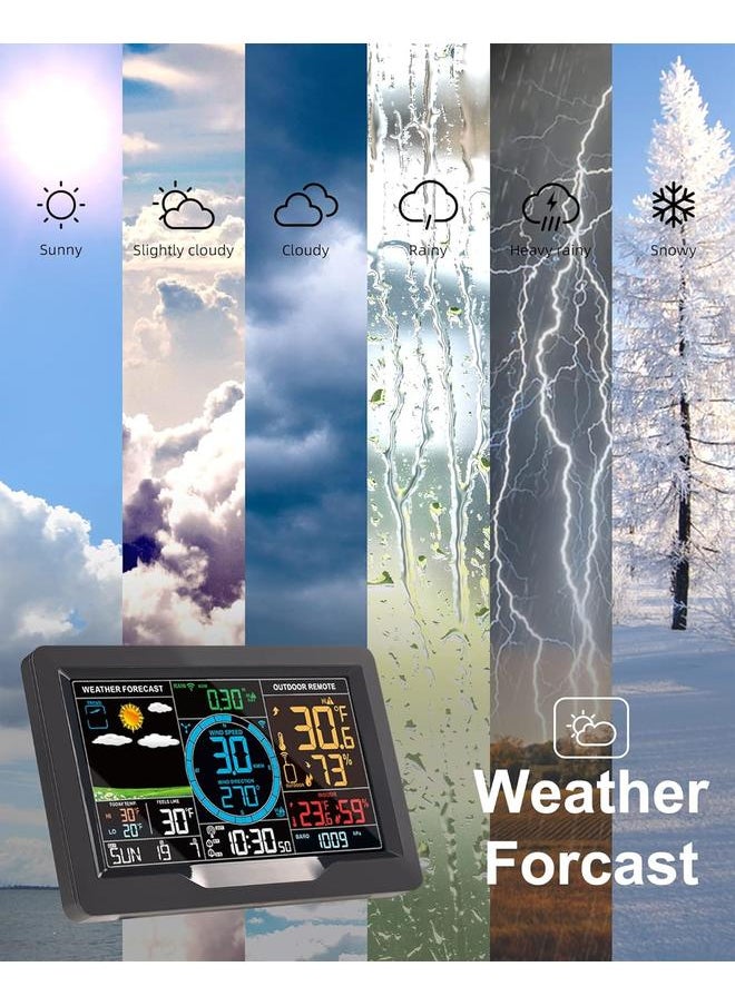 Professional Weather Stations Indoor Outdoor Thermometer Wireless Color Display Atomic Clock with Rain Gauge, Wireless Thermometer Weather Station with Outdoor Sensor, Wind Speed and Direction