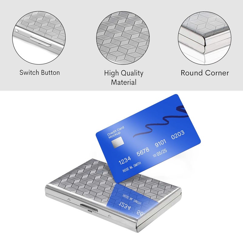 Storite 8 Slots Block Pattern RFID Protected Metal Credit/Debit/ATM Card Holder Case Wallet for Men & Women (Silver-9.5 x 6.5 x 1.5 cm) - Image 3