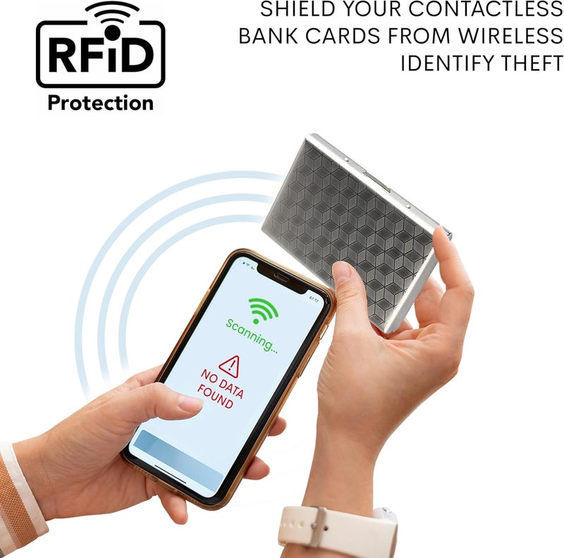Storite 8 Slots Block Pattern RFID Protected Metal Credit/Debit/ATM Card Holder Case Wallet for Men & Women (Silver-9.5 x 6.5 x 1.5 cm) - Image 4
