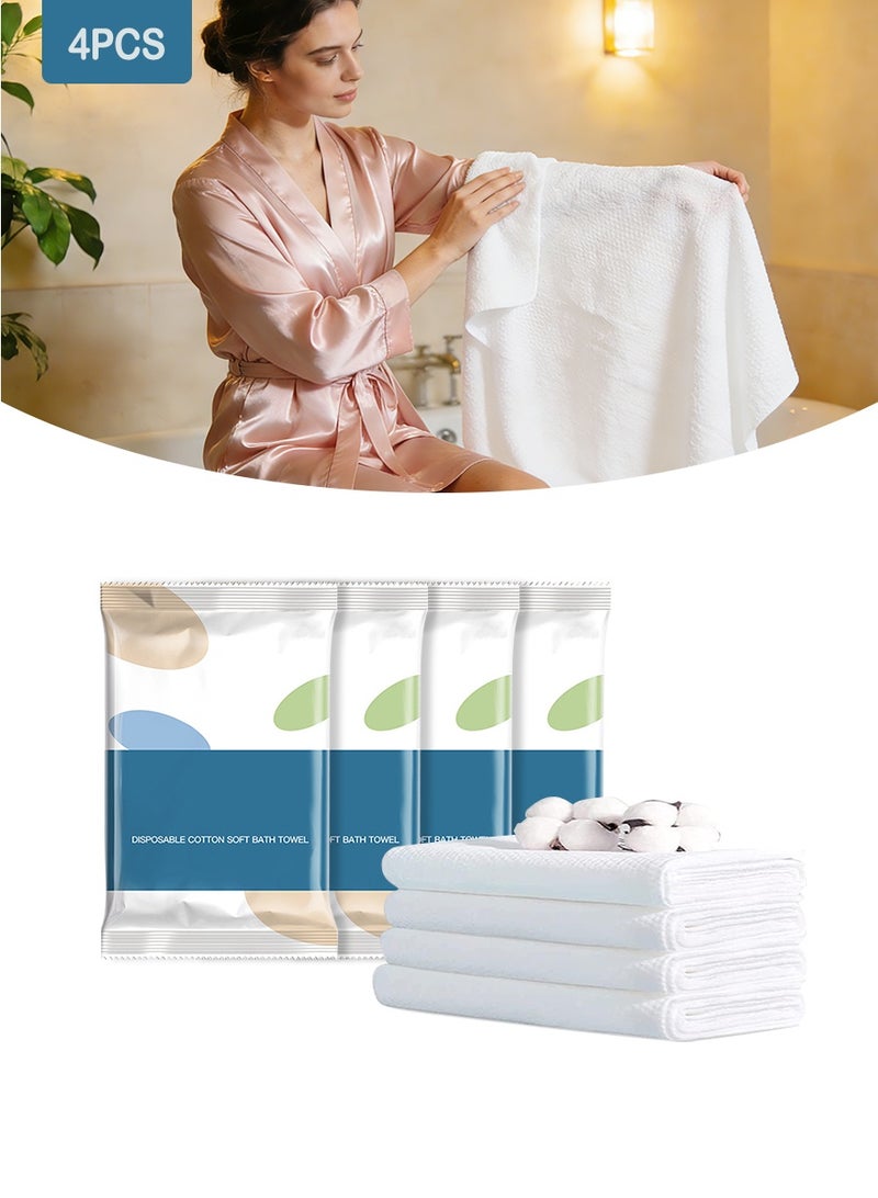 4-Pack Large Disposable Cotton Bath Towels (70×140cm) - Thick 90gsm Compressed Travel Towels, Soft  Reusable, Portable for Hiking, Camping, Swimming  Travel - Image 1