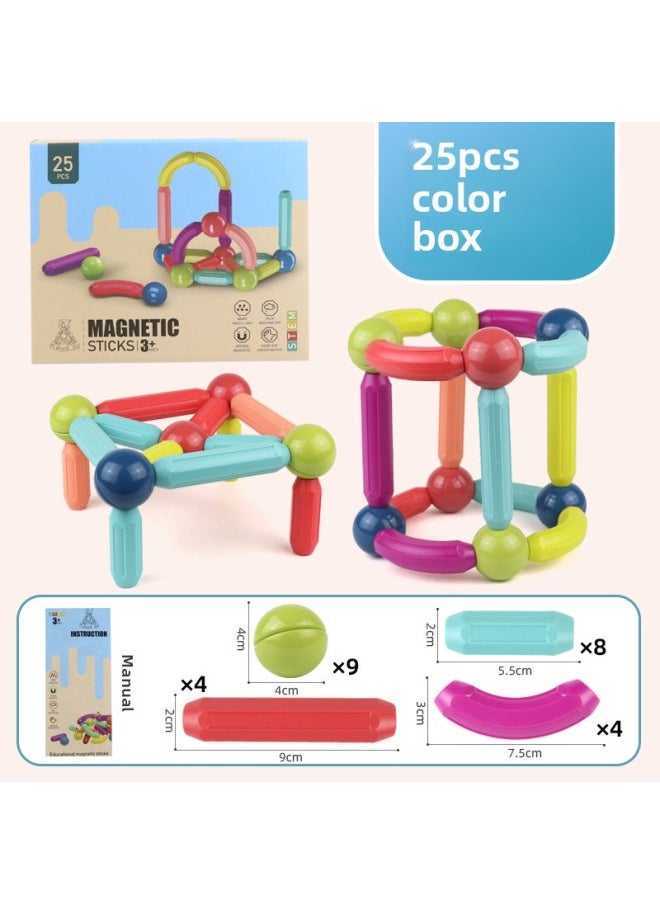 Educational Magnetic Rods Building Blocks Toys For Toddlers Age 2-3 Large Particles Baby Early Education Boys Girls-Specifications:25-piece Color Box  - Image 1
