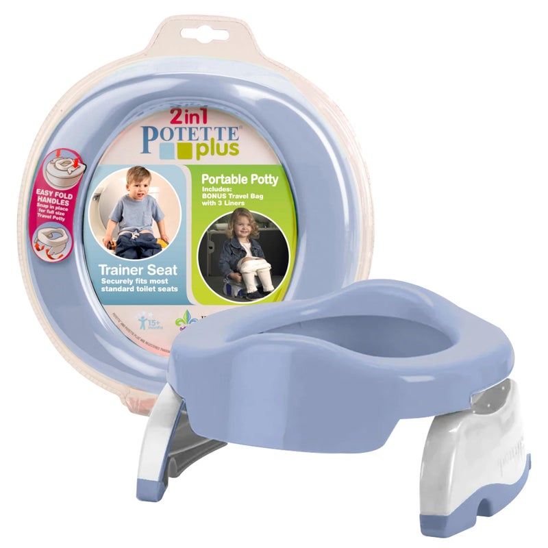 Kalencom Potette Plus 2in1 Travel Potty and Trainer Seat DualPurpose Potty Training Toilet Seat Portable Potty for Toddler Travel With Durable LockIn Legs and Splash Guard Misty