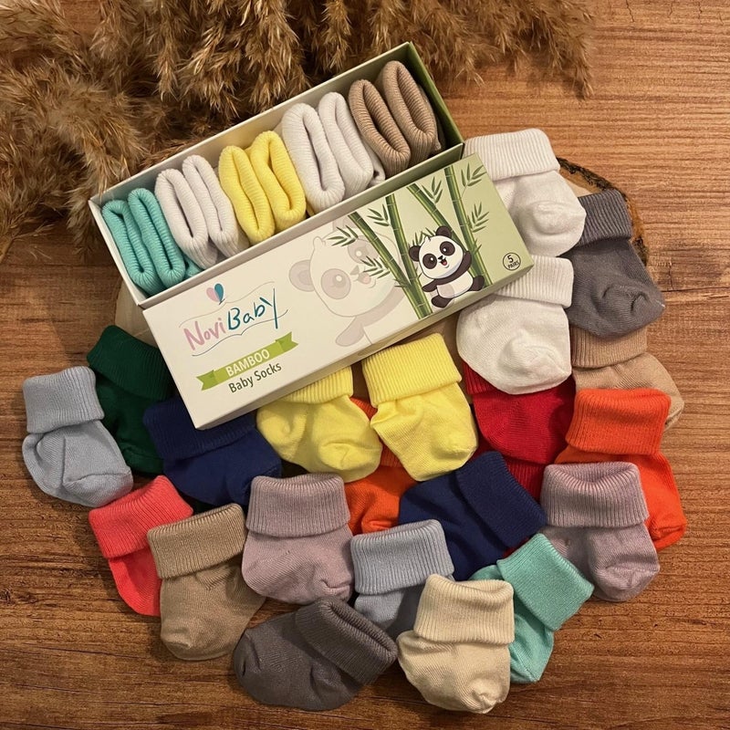 Novibaby 5-Piece Bamboo Newborn Baby Socks I Lemon I 0-6 Months  - Image 2
