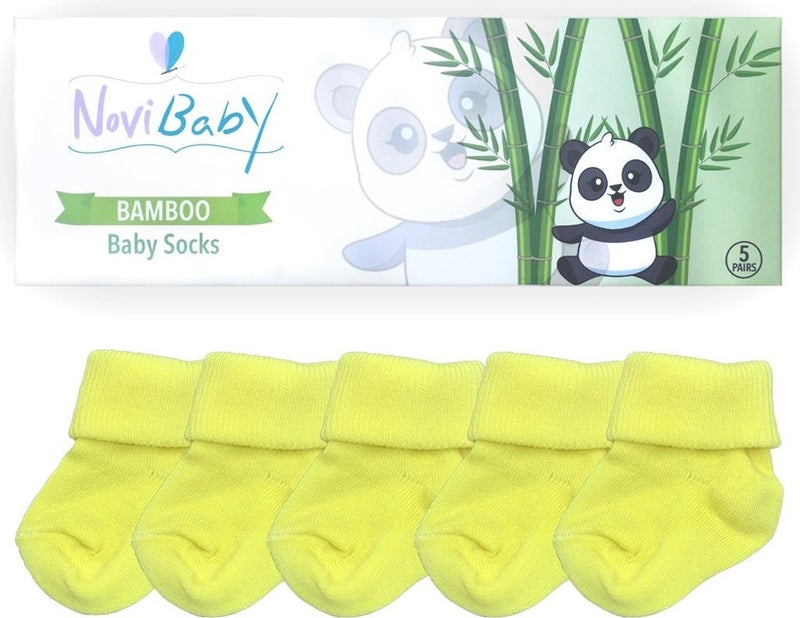 Novibaby 5-Piece Bamboo Newborn Baby Socks I Lemon I 0-6 Months  - Image 3