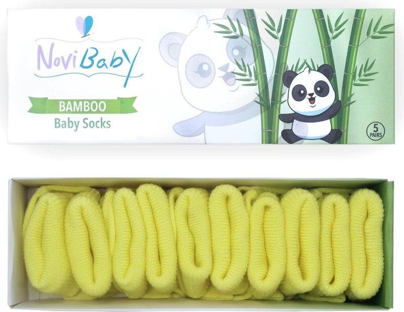 Novibaby 5-Piece Bamboo Newborn Baby Socks I Lemon I 0-6 Months  - Image 1