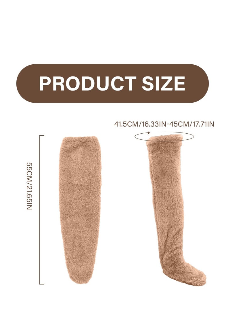 Excefore A Pair of Women's Knitted Thigh High Socks, Extra Long Leg Warmers Stockings, Slipper Stockings Furry Long Leg Warmers, Winter Boot Socks  - Image 2