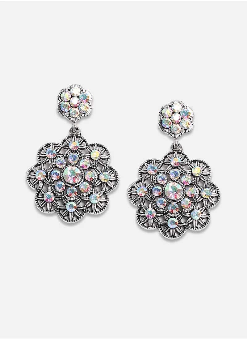 SOHI Clustered Flora Drop Earrings - Chalice Silver-Colour