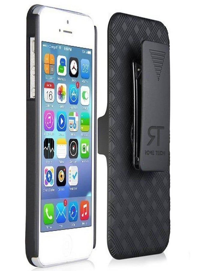 ROME TECH Designed for iPhone SE 2016 (1-st Gen) / 5 / 5s [NOT for SE2020] Case with Belt Clip Holster - Kickstand Cover Phone Case - Black - Image 1