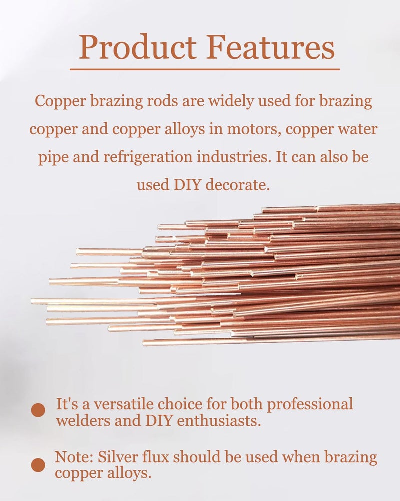 CADHENA 20 Rods Brazing Rods, Copper Brazing Rods 1/13" X 13.78", Copper Solder Round Self Fluxing for Copper Pipes HVAC Experimental Refrigeration Equipment - Image 5