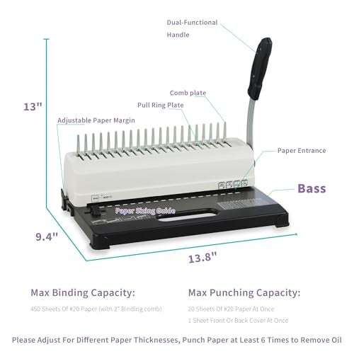 Binditek Binding Machine, 19-Hole, 450 Sheets, Comb Binder Machines with 100 PCS 1/2" Comb Spines, for Letter Size, A5 or Smaller Sizes - Image 5