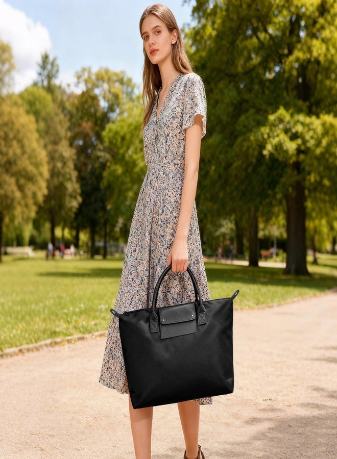 Gladdon Large Nylon Tote Bag for Women Zipper Travel Purses with Shoulder Strap Black - Image 3