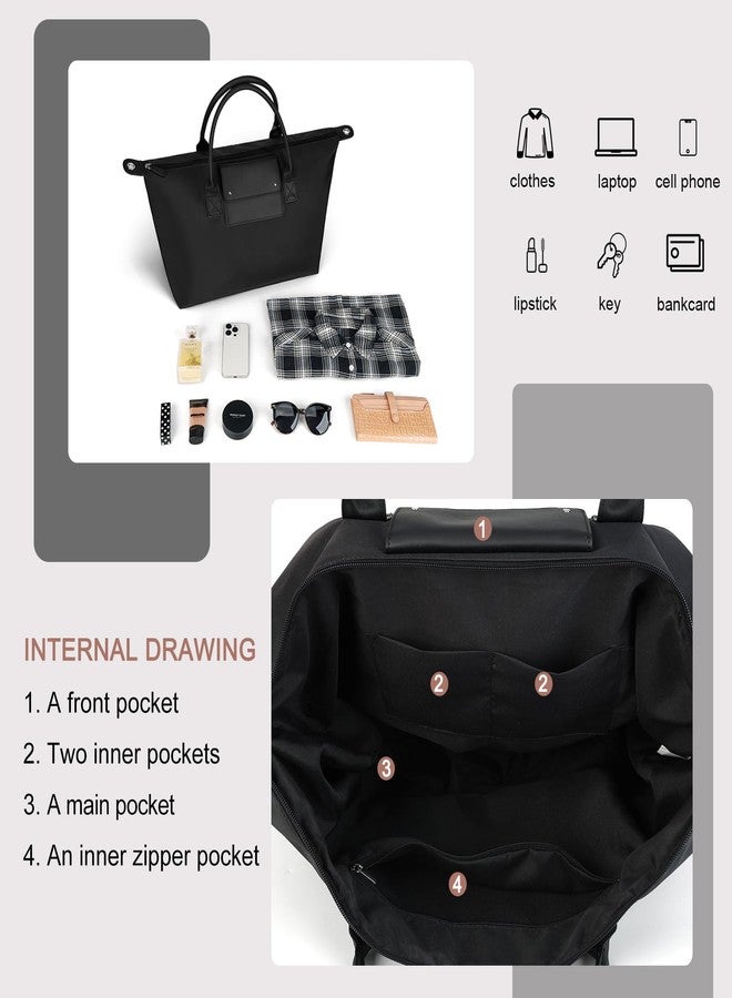Gladdon Large Nylon Tote Bag for Women Zipper Travel Purses with Shoulder Strap Black - Image 5