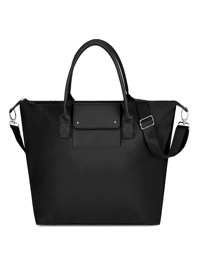 Gladdon Large Nylon Tote Bag for Women Zipper Travel Purses with Shoulder Strap Black - Image 1
