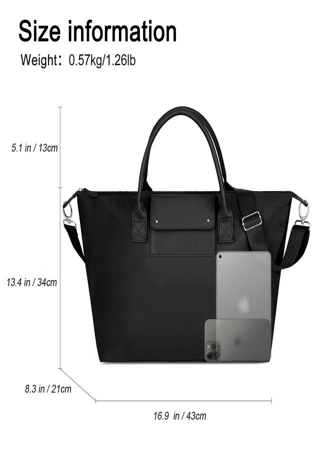 Gladdon Large Nylon Tote Bag for Women Zipper Travel Purses with Shoulder Strap Black - Image 4