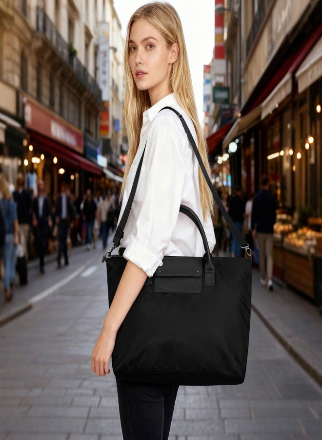 Gladdon Large Nylon Tote Bag for Women Zipper Travel Purses with Shoulder Strap Black - Image 2