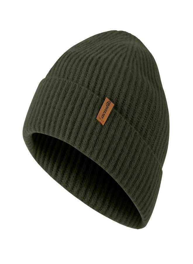 ACUSHLA 100% Merino Wool Cuff Beanie for Men & Women Knitted Winter Hat Unisex Watch Cap Skullie for Cold Weather, Army Green, M-L - Image 1