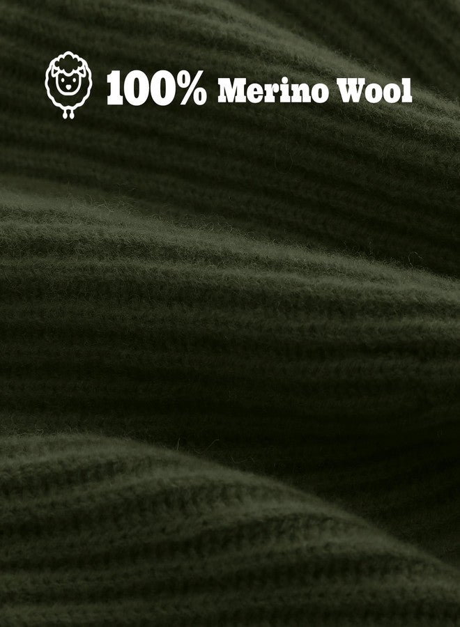 ACUSHLA 100% Merino Wool Cuff Beanie for Men & Women Knitted Winter Hat Unisex Watch Cap Skullie for Cold Weather, Army Green, M-L - Image 3