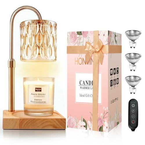 Honvinor Candle Warmer Lamp Candle Warmer Light with Timer Dimmer Candle Warmer Lamp Adjustable Height Compatible with Jar Scented Candles Candle Warming Lamp with 3 Bulbs for Home Decor - Image 1