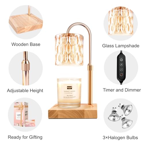 Honvinor Candle Warmer Lamp Candle Warmer Light with Timer Dimmer Candle Warmer Lamp Adjustable Height Compatible with Jar Scented Candles Candle Warming Lamp with 3 Bulbs for Home Decor - Image 3