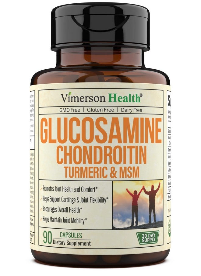 Vimerson Health - Glucosamine Chondroitin Msm Turmeric Boswellia Joint Support Supplement. Antioxidant Properties. Helps With Inflammatory Response. Occasional Discomfort Relief For Back Knees & Hands. 90 Capsules - Image 1