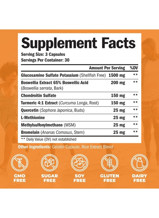 Vimerson Health - Glucosamine Chondroitin Msm Turmeric Boswellia Joint Support Supplement. Antioxidant Properties. Helps With Inflammatory Response. Occasional Discomfort Relief For Back Knees & Hands. 90 Capsules - Image 1