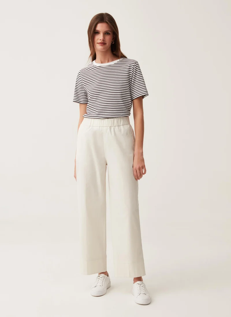او في اس Ovs Wide-Leg Trousers In Stretch Cotton