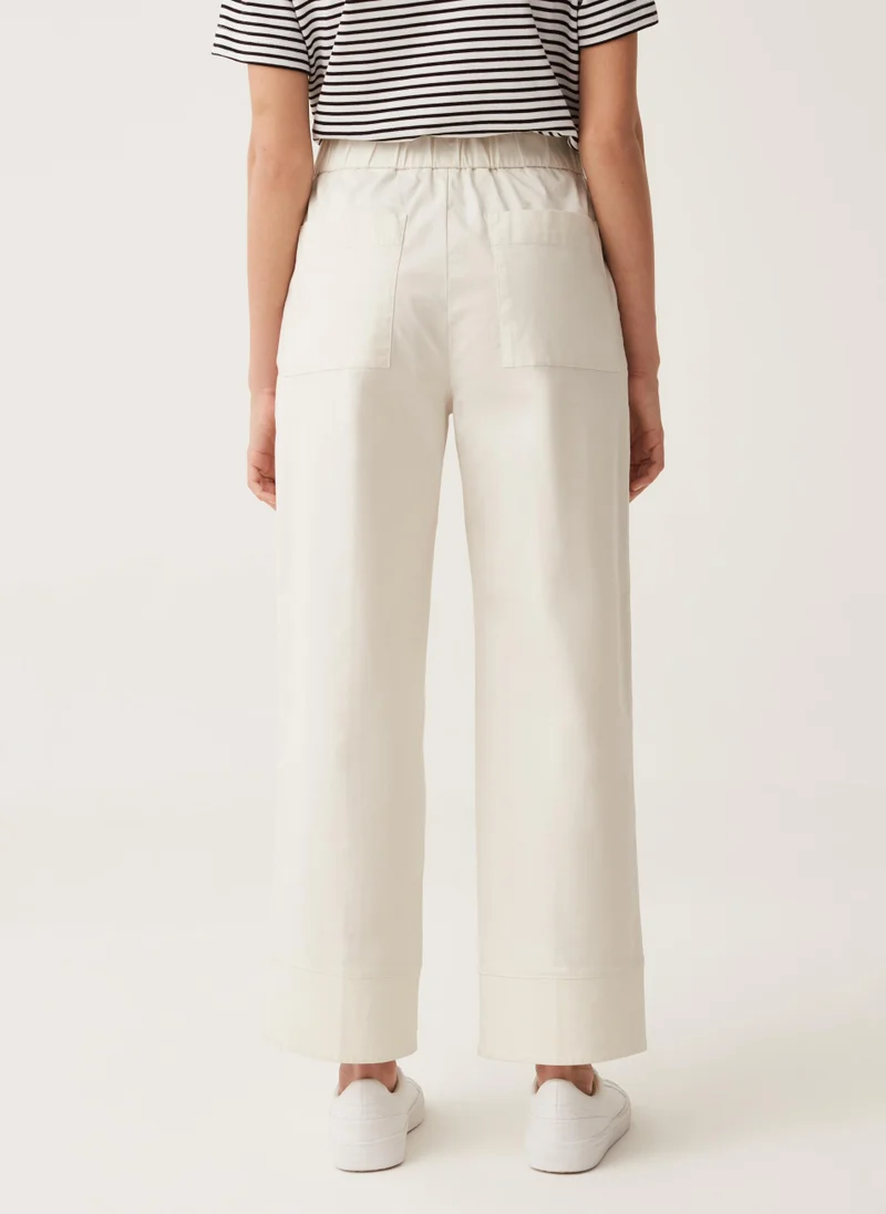 او في اس Ovs Wide-Leg Trousers In Stretch Cotton