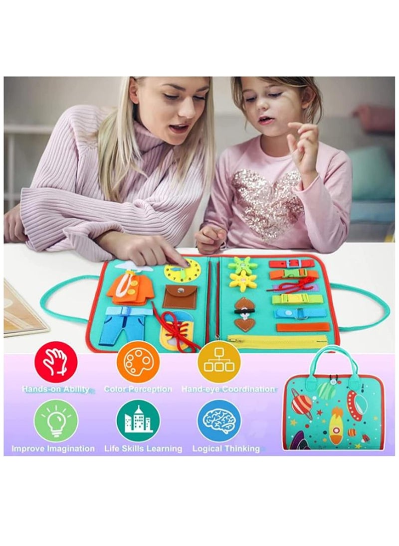 Busy Board for Toddlers, Montessori Toy Sensory Board for Kids, Preschool Activities Educational Travel Toy,Portable Busy Board Gifts for Toddlers Learning Basic Dress Skills  - Image 4