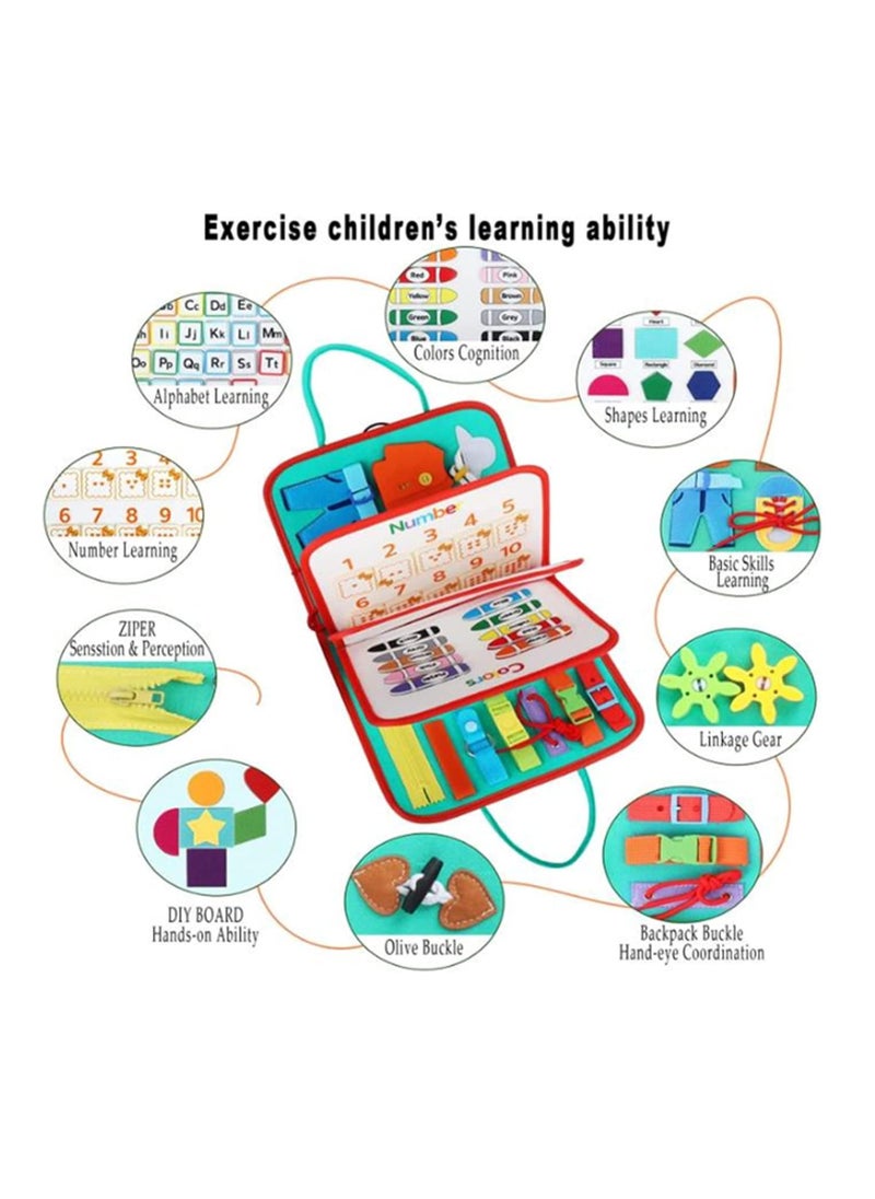 Busy Board for Toddlers, Montessori Toy Sensory Board for Kids, Preschool Activities Educational Travel Toy,Portable Busy Board Gifts for Toddlers Learning Basic Dress Skills  - Image 2