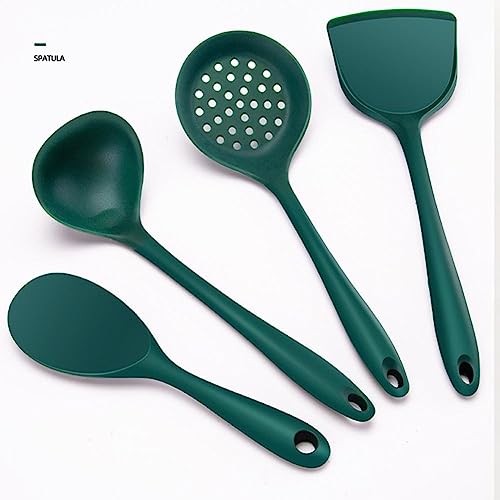 TASKHOUSE Silicone Cooking Utensils Non-Stick Kitchen Tools Spoon, Spatula, Ladle, Skimmer Heat Resistant, Easy to Clean Set – 4 Piece (Green) - Image 1