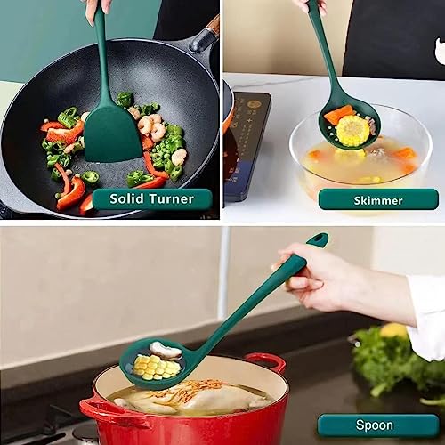 TASKHOUSE Silicone Cooking Utensils Non-Stick Kitchen Tools Spoon, Spatula, Ladle, Skimmer Heat Resistant, Easy to Clean Set – 4 Piece (Green) - Image 2